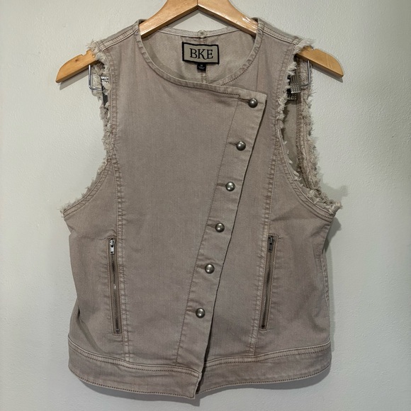 BKE Jackets & Blazers - Vtg Denim Jean Vest Button Accent Zipper Pockets Size Medium Taupe Tanish Grey